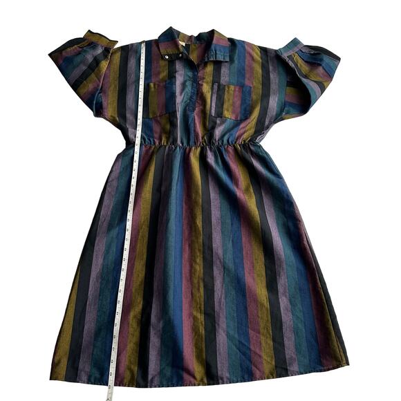 VTG Fritzi You Babes Dolman Jaquard Stripe Jewel Tone Snap Front Midi Dress M - Picture 9 of 10